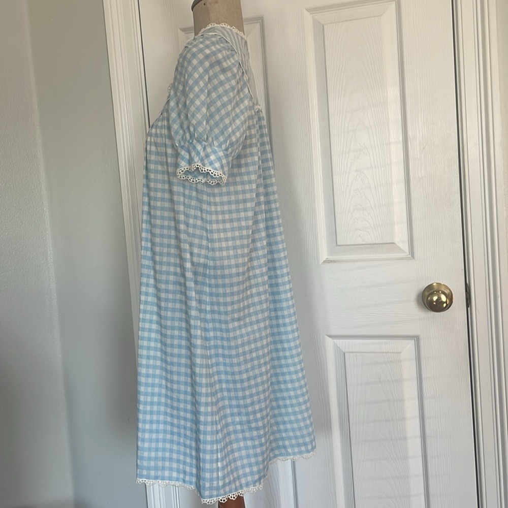 Vintage gingham lace check nightgown housecoat dress duster robe cottage core M - Picture 8 of 10